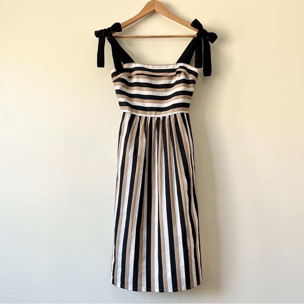 Zara TRF Striped Linen Blend Tie Strap Dress Size XS